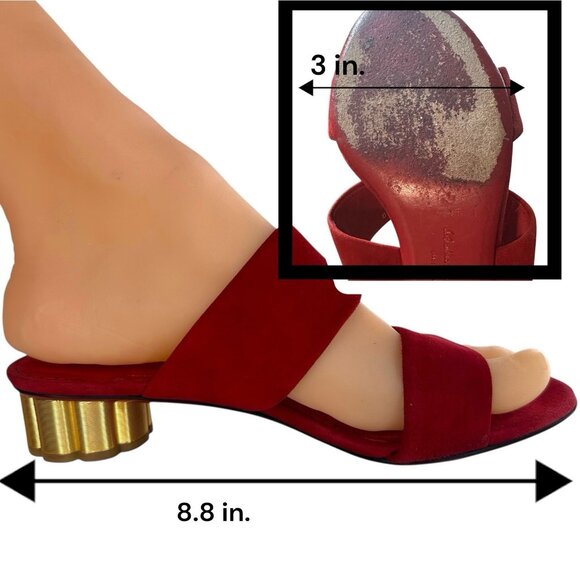 Salvatore Ferragamo Belluno Lipstick Suede Calf Flower Heel Slide Sandals US 4.5 - Picture 13 of 14